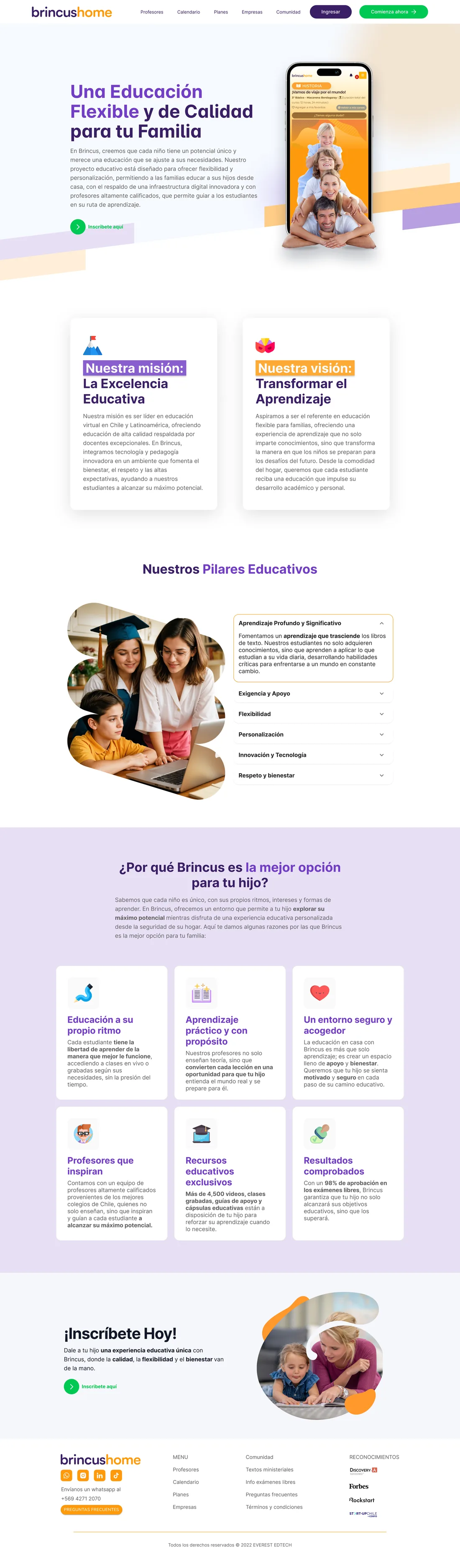 Página del proyecto educativo de Brincus