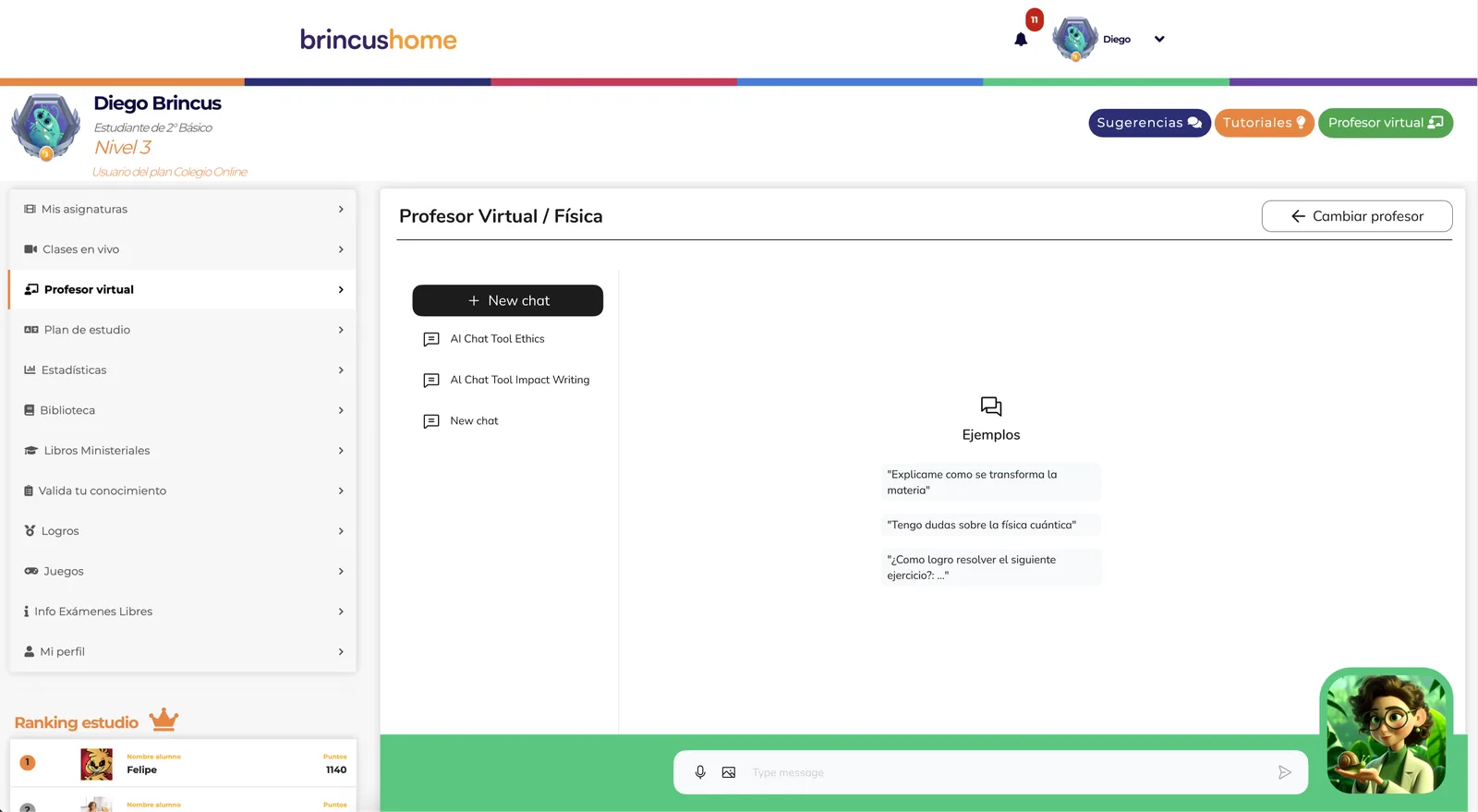 Conversación con el profesor virtual