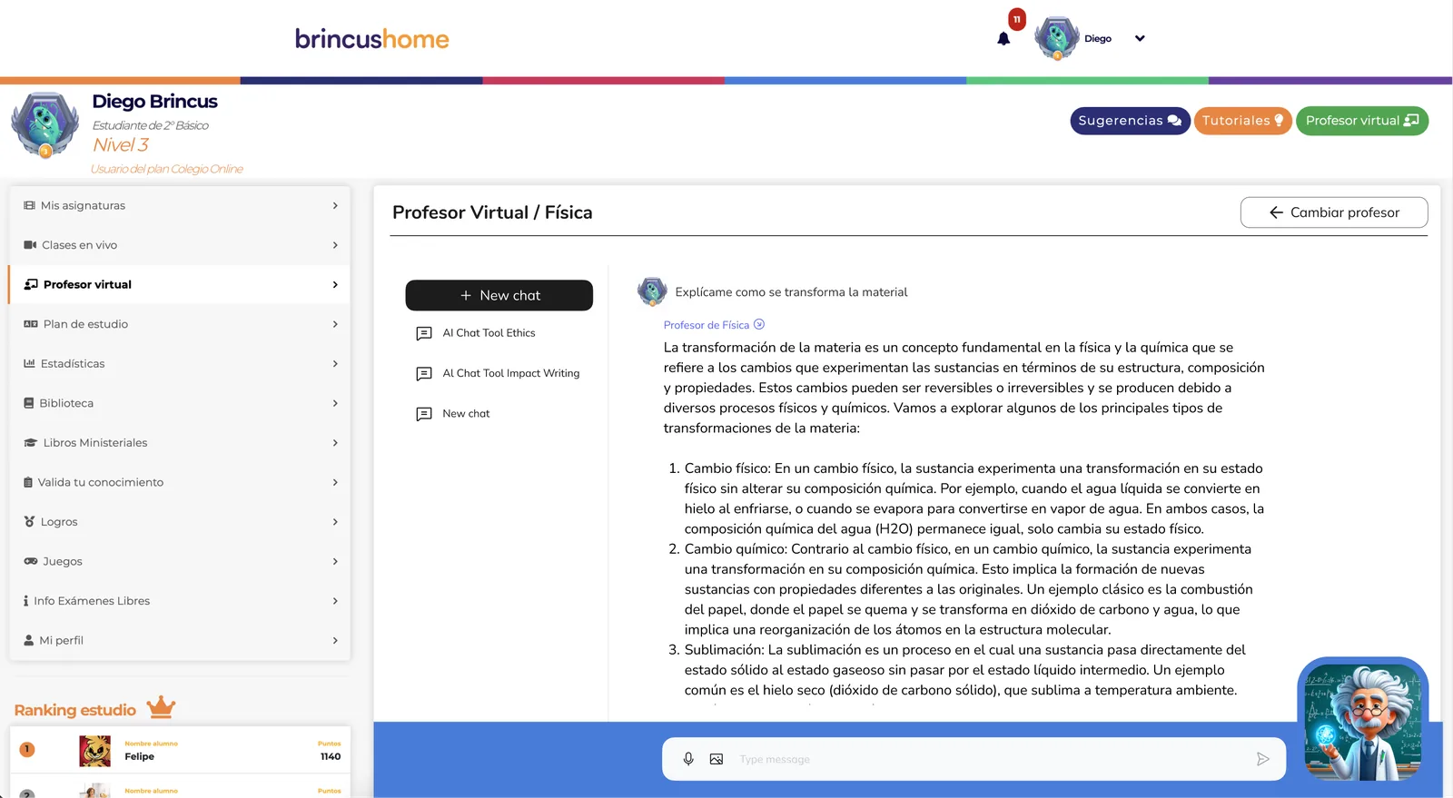 Respuesta del profesor virtual