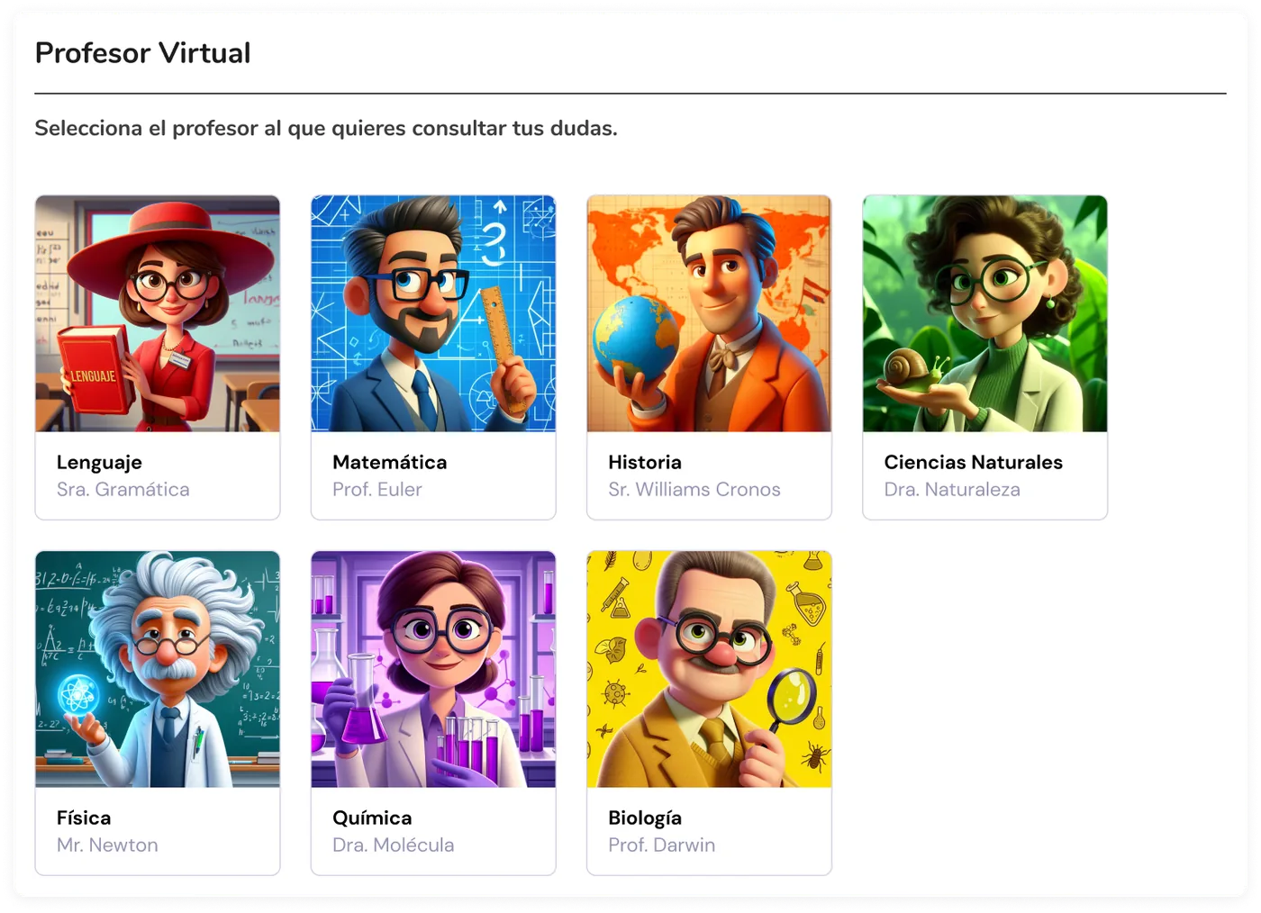 Selección de profesor virtual por asignatura
