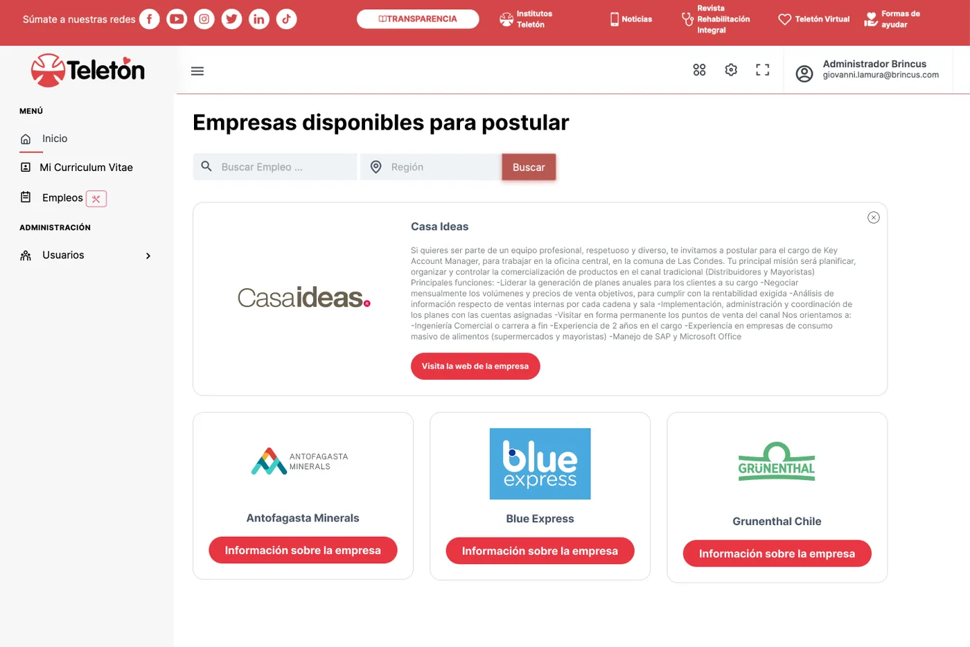 Empresas disponibles para postular en Teletón