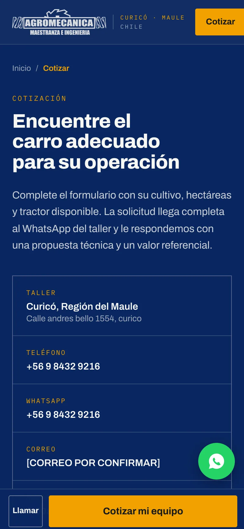 Pantalla del sistema de Agromecánica