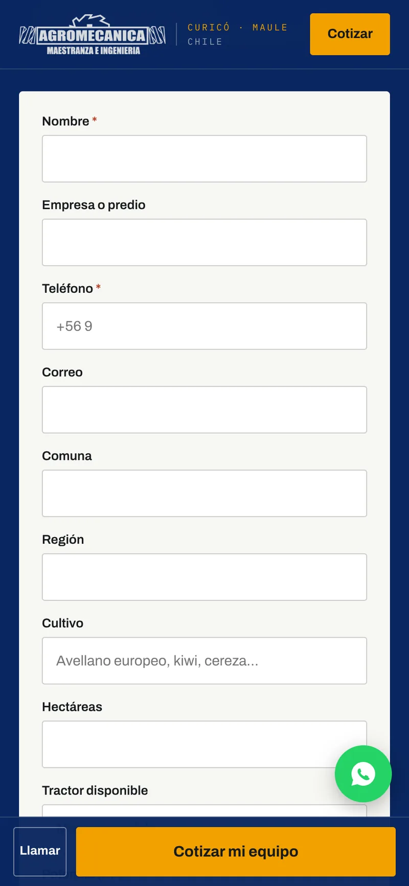 Pantalla adicional del sistema de Agromecánica