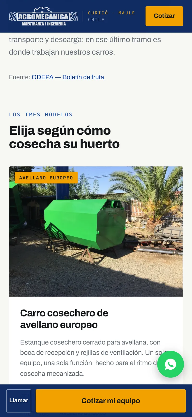 Pantalla adicional del sistema de Agromecánica