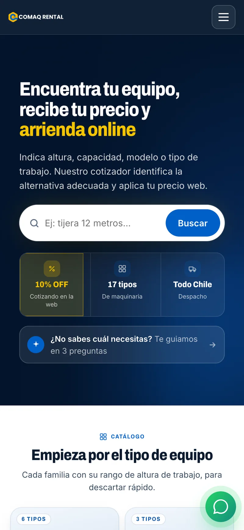 Pantalla del sistema de COMAQ Rental