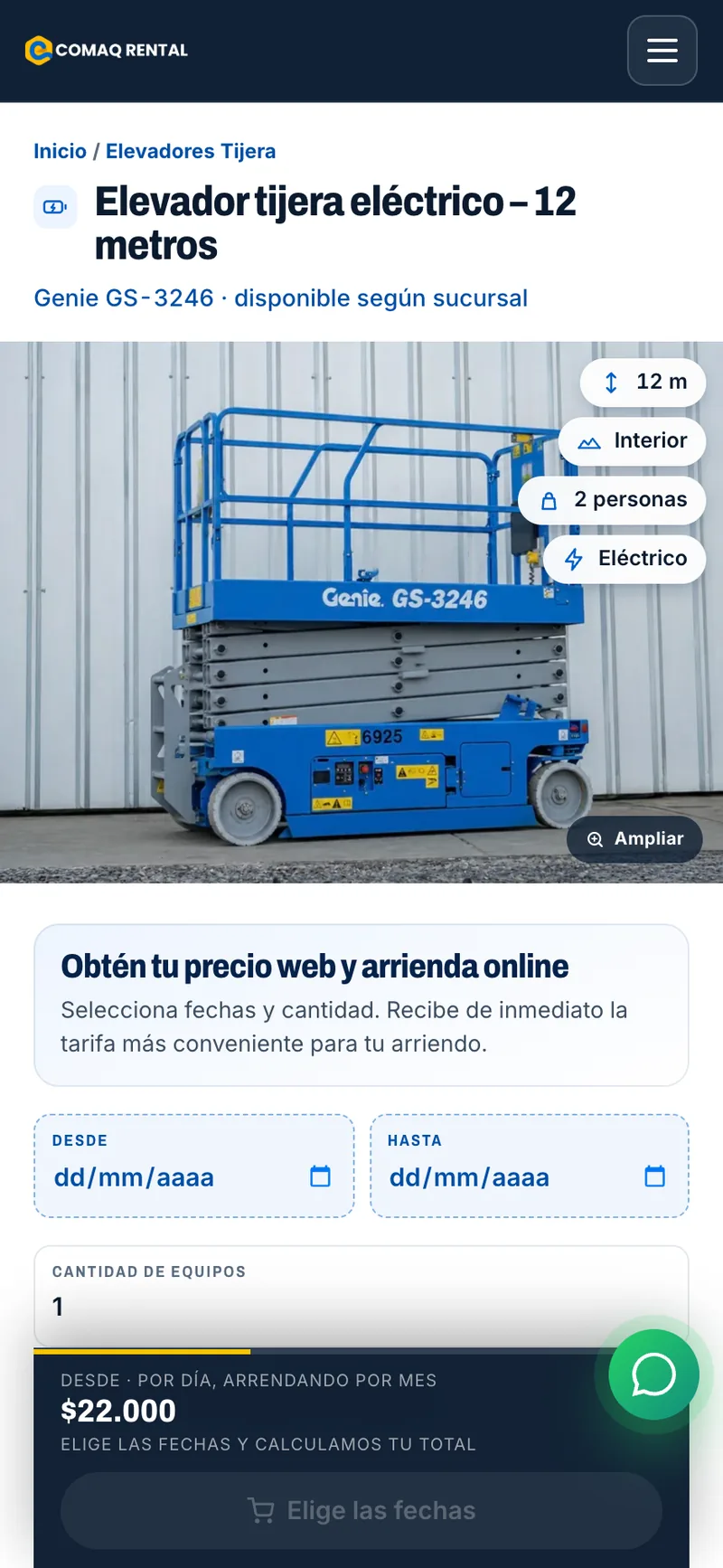 Ficha del equipo — COMAQ Rental