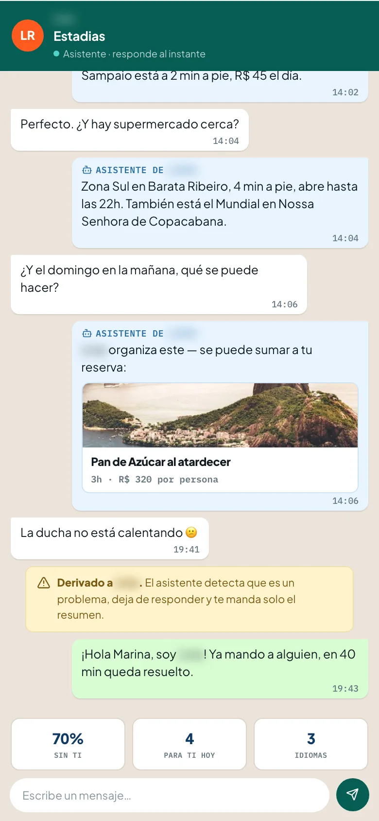 Asistente en WhatsApp — Una coanfitriona de Airbnb con veinte departamentos en Río de Janeiro