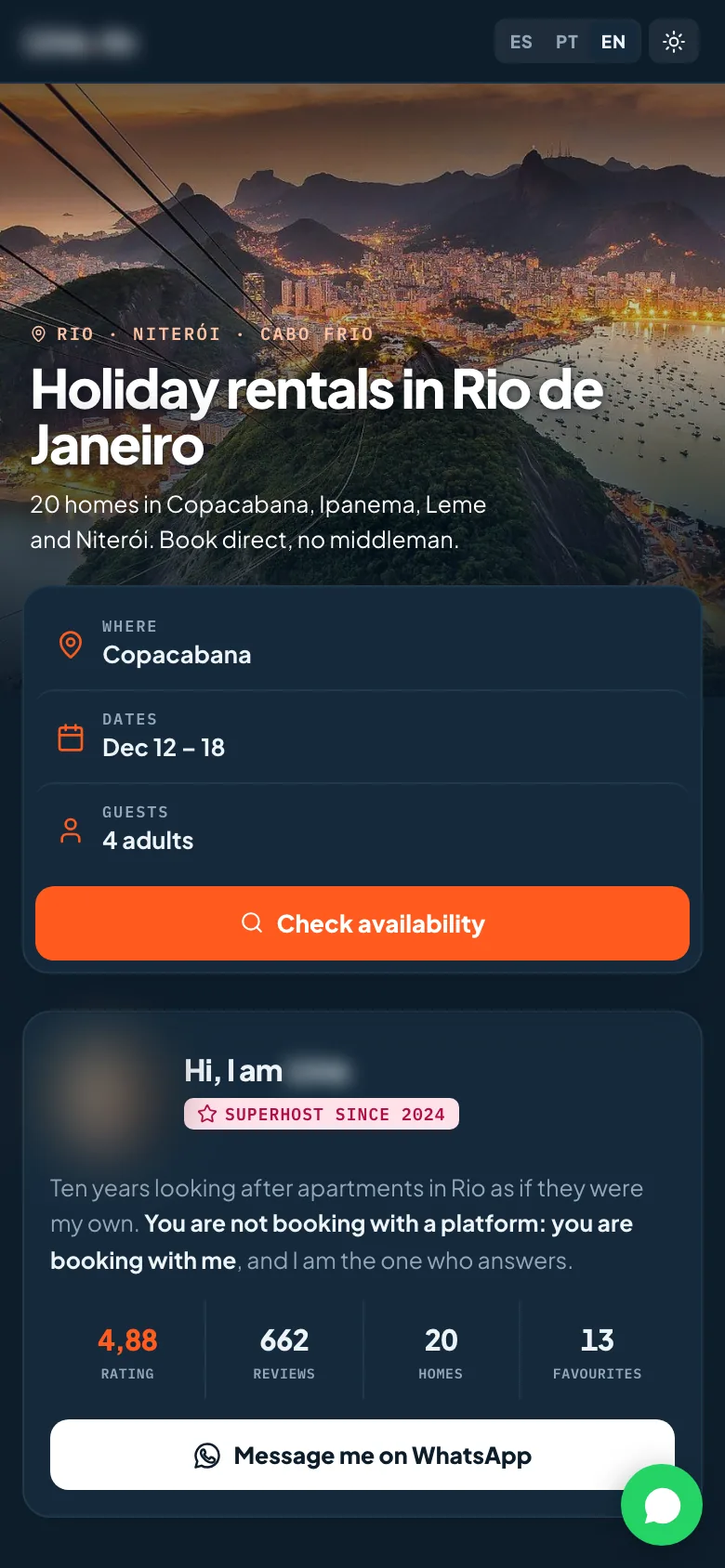 Tres idiomas y modo oscuro — Una coanfitriona de Airbnb con veinte departamentos en Río de Janeiro