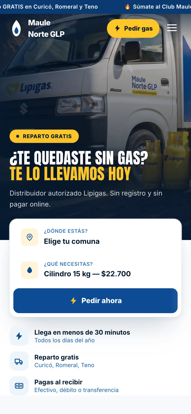 Pantalla del sistema de Maule Norte GLP