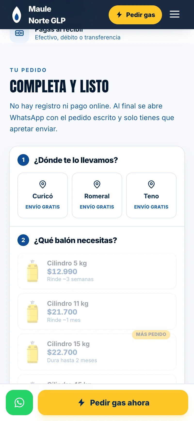Pantalla del sistema de Maule Norte GLP