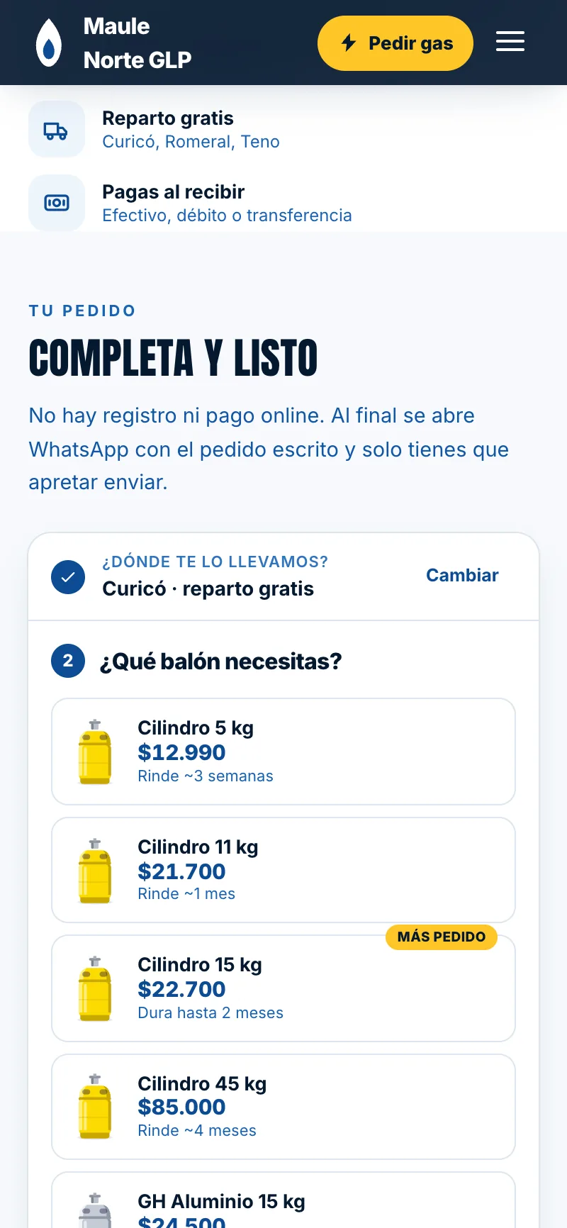Pantalla del sistema de Maule Norte GLP