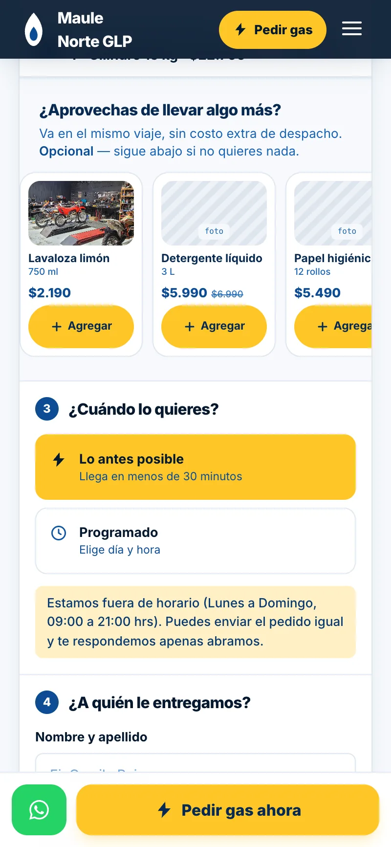 Pantalla del sistema de Maule Norte GLP