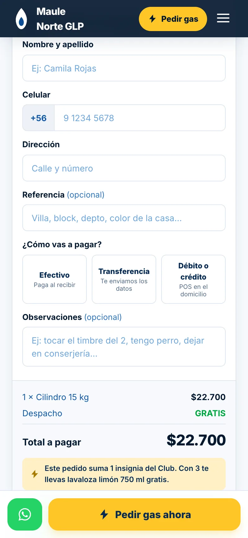 Pantalla del sistema de Maule Norte GLP