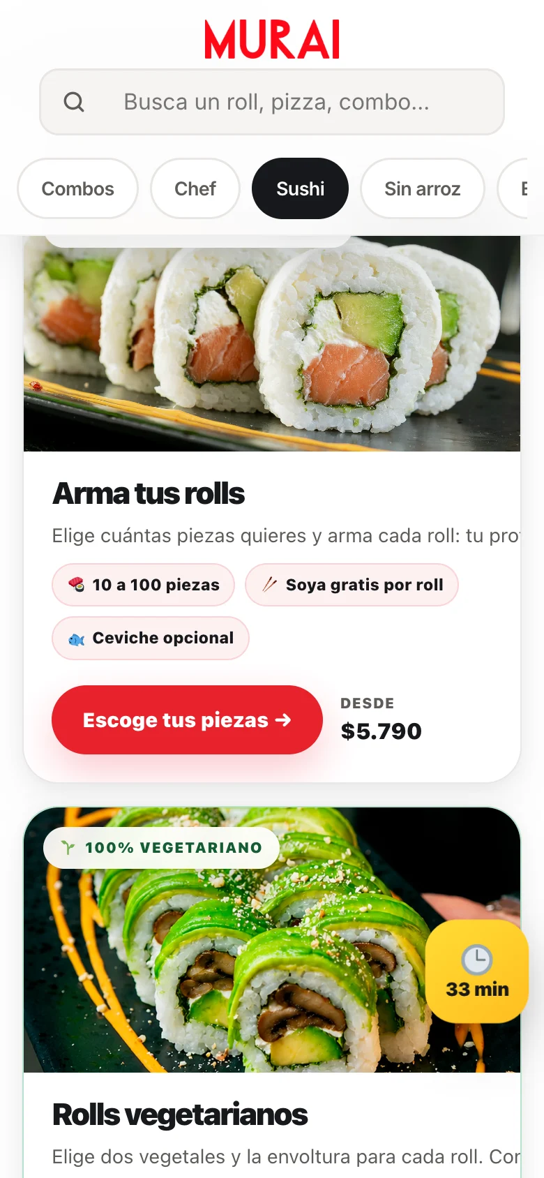Constructor de pedidos de una cocina de sushi.