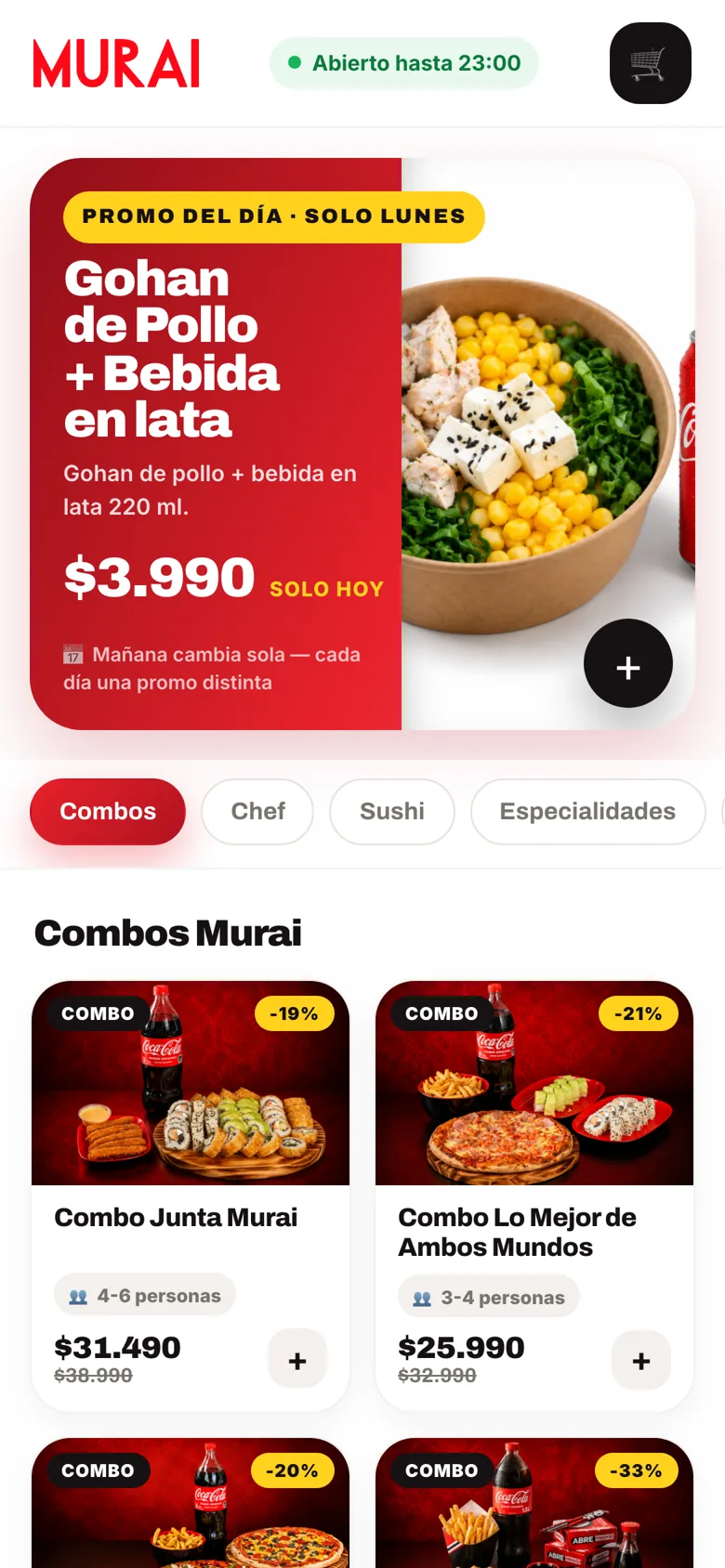La web de pedidos de Murai en el celular