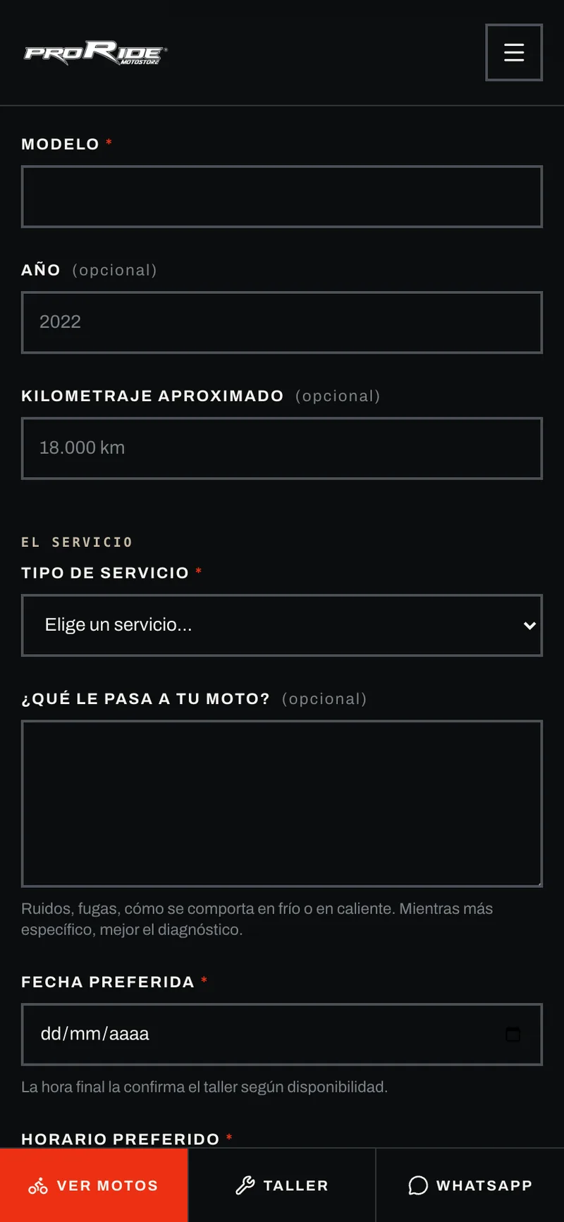 Pantalla adicional del sistema de Proride