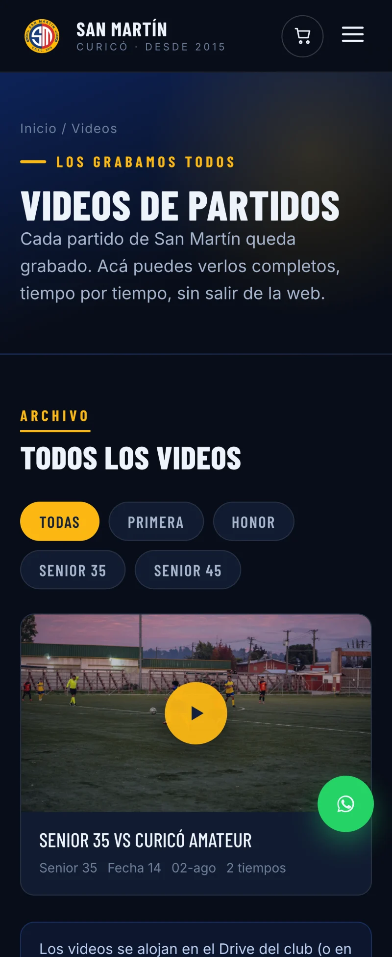 Pantalla adicional del sistema de Club Deportivo San Martín de Curicó