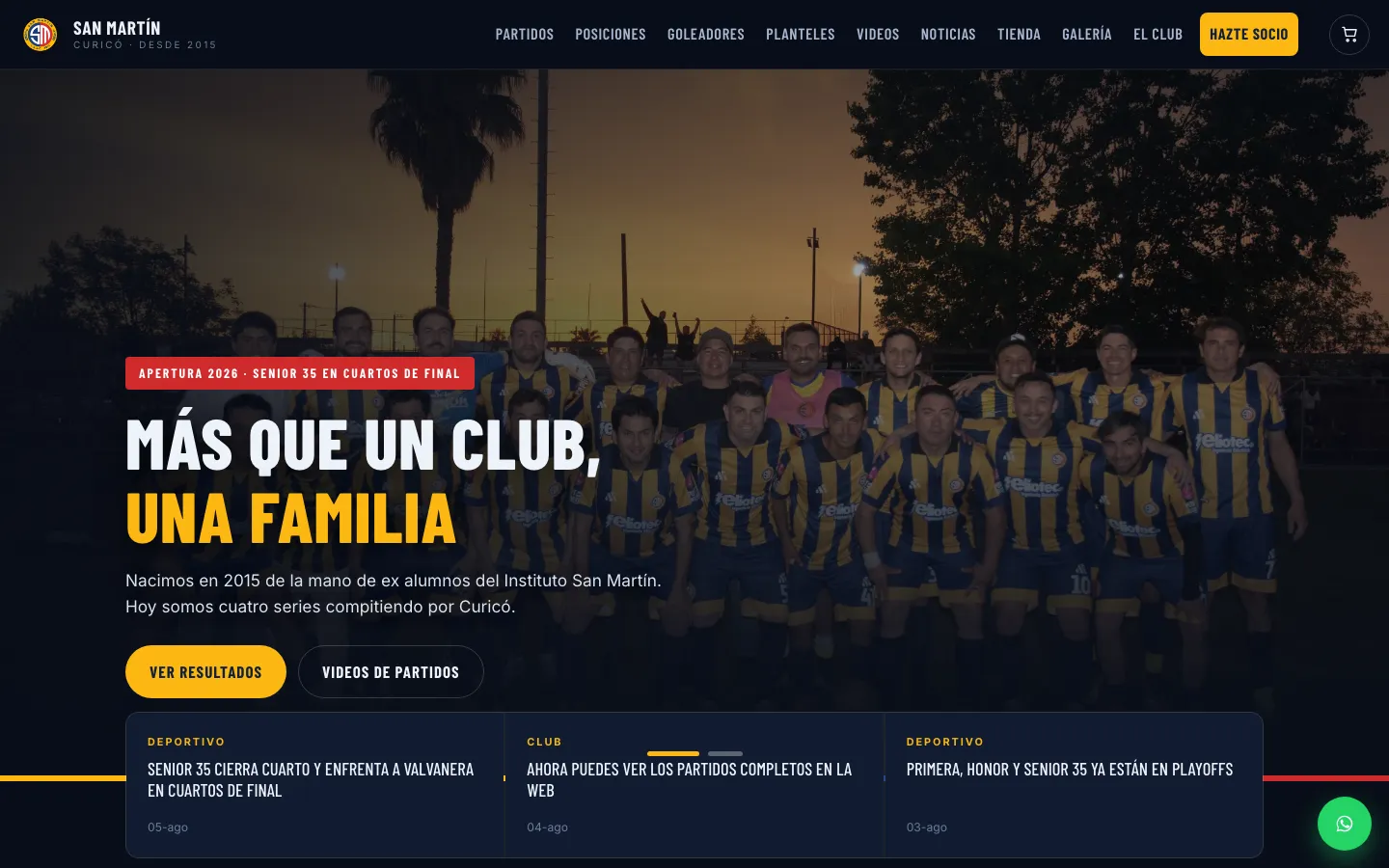 La web del Club Deportivo San Martín de Curicó